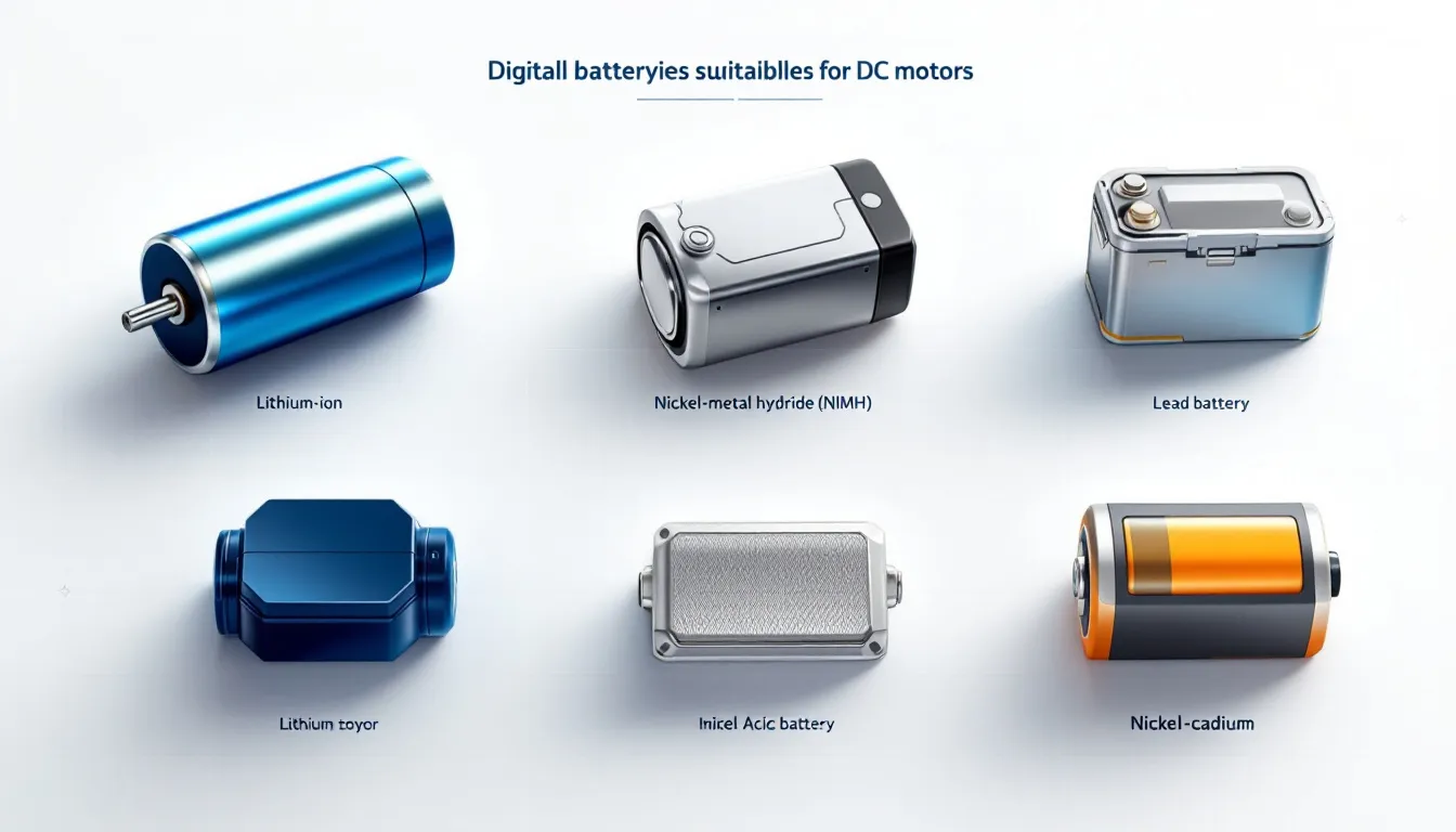 Different types of batteries suitable for DC motors, including lithium and lead acid.