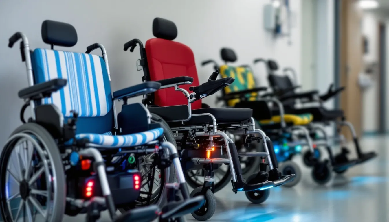 The image showcases a variety of electric wheelchairs, highlighting the diversity in design and features within the power wheelchair industry. These electric wheelchairs are designed to enhance mobility and independence for consumers, offering solutions that cater to different lifestyles and needs.