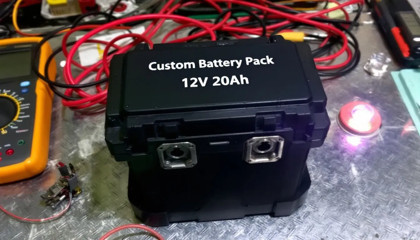 An engineer is conducting sample testing on a custom battery pack, showcasing various lithium batteries arranged neatly on a testing line within a manufacturing facility. The focus is on ensuring optimal performance and quality for customers seeking custom battery solutions.