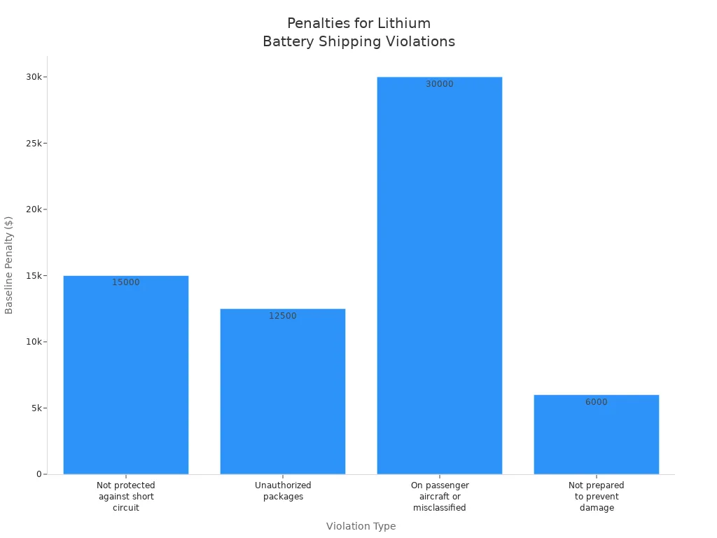 Bar chart comparing baseline penalties for different lithium battery shipping violations