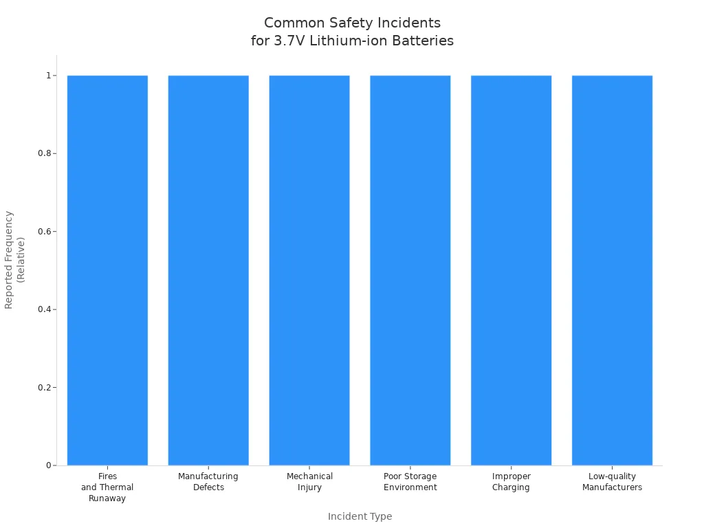 Bar chart showing types of safety incidents for 3.7V lithium-ion batteries