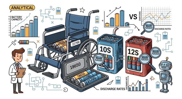 Evaluate Wheelchair Battery Range: 18650/21700 Cells with 10S/12S Pack Analysis