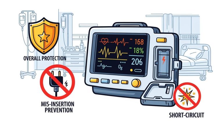 Explosion-Proof, Mis-Insertion, and Short-Circuit Protection for Monitor Batteries in Hospital Settings