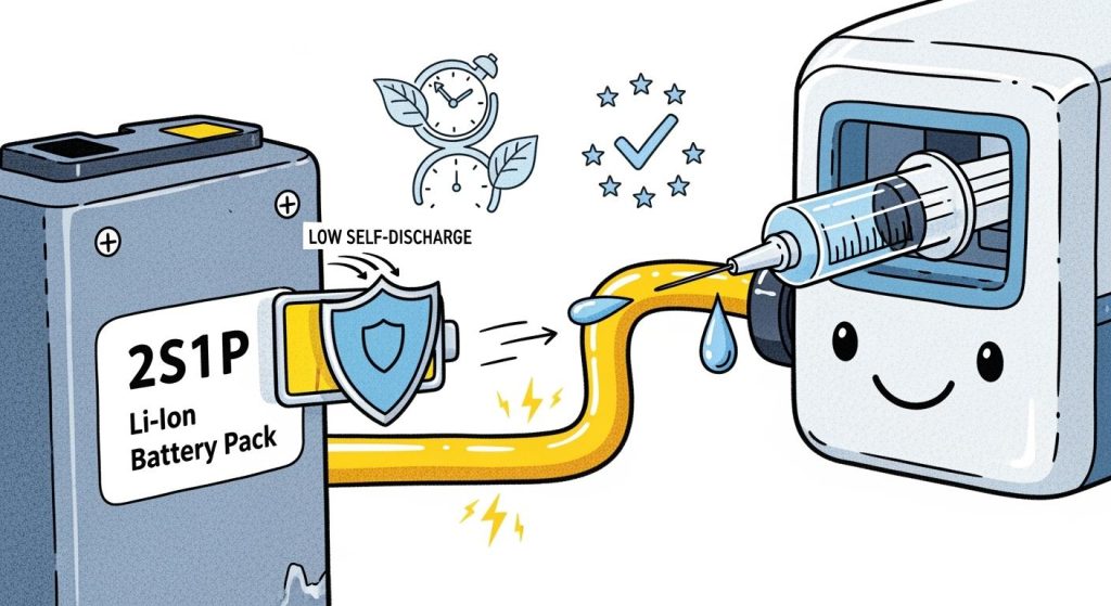 The importance of low self-discharge in 2S1P Lithium Battery Packs for syringe pumps