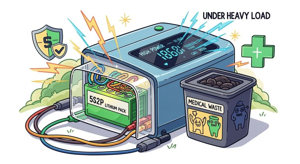 5S2P Lithium Battery Solution for Portable Medical Waste Treatment Devices: Stability Under High Loads