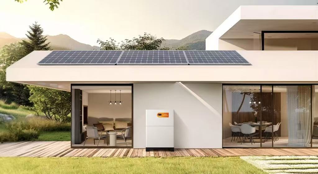 Residential solar storage system with rooftop panels and home battery