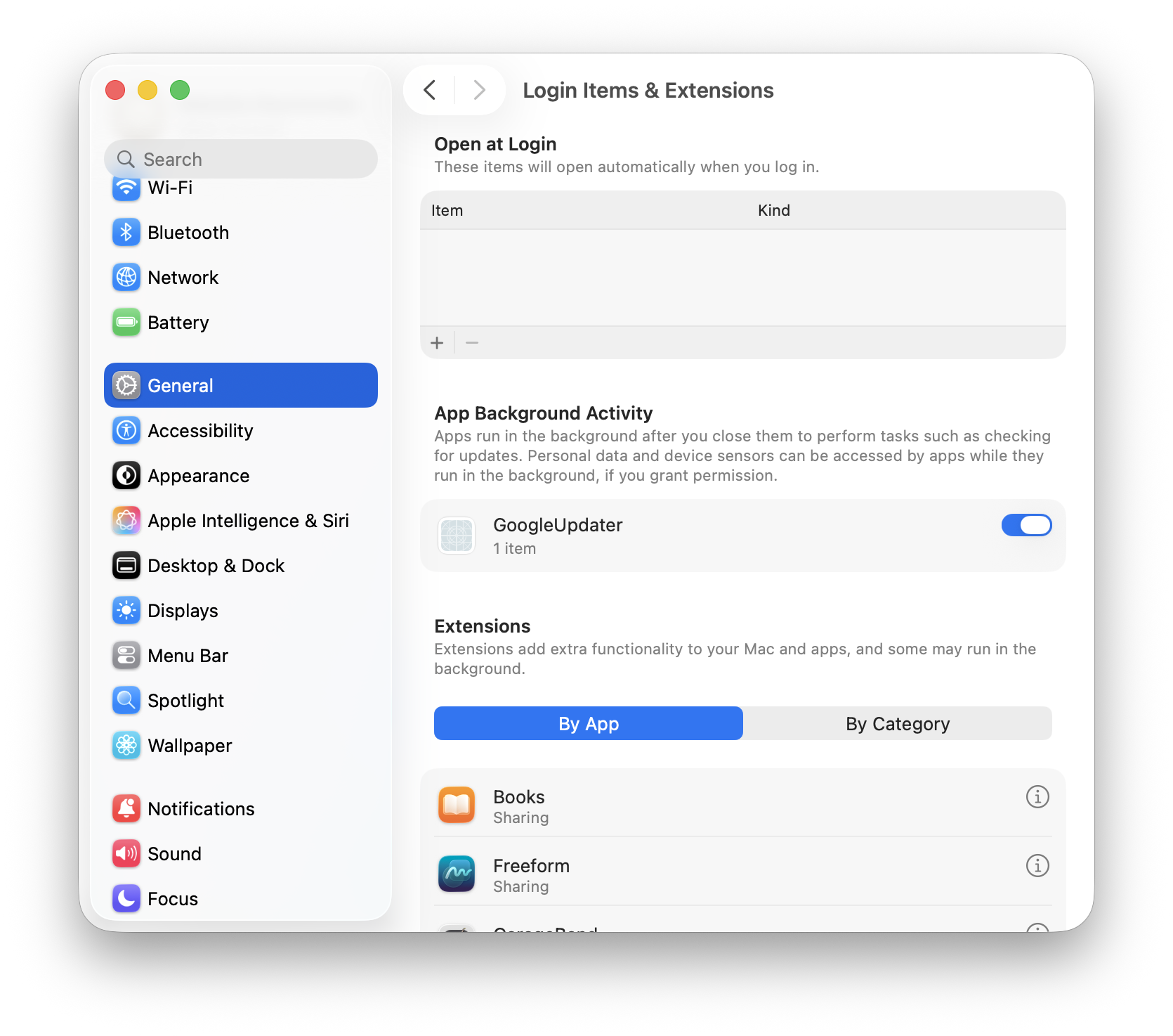 MacBook Login Items and background activity settings