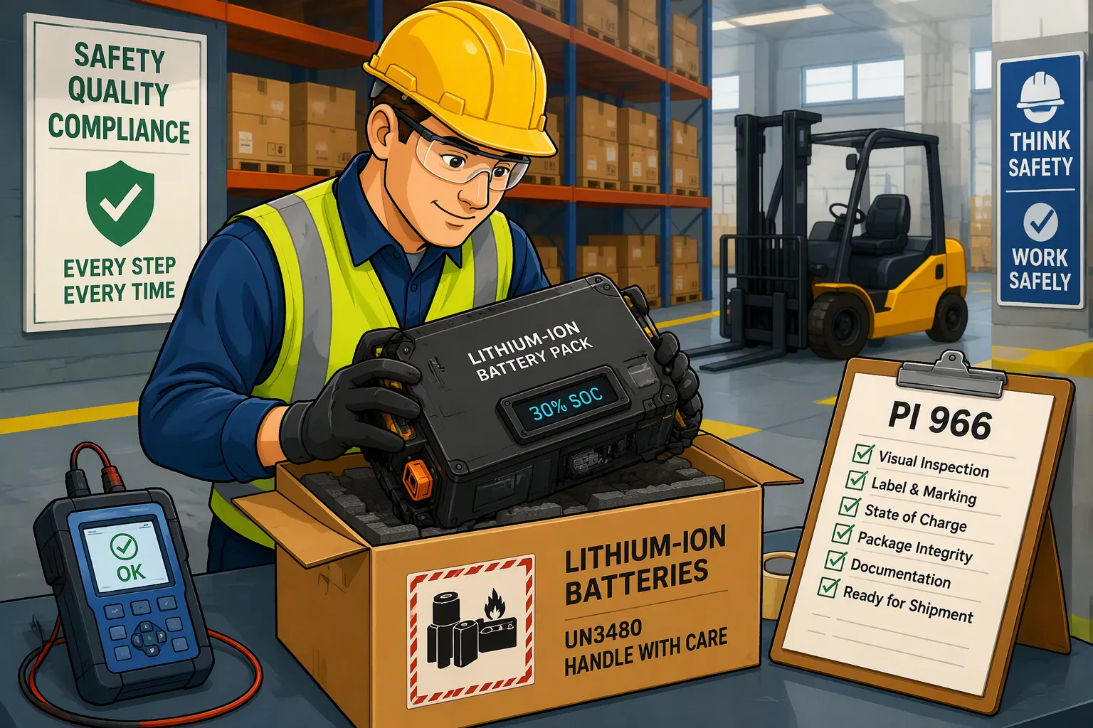 Shipping Lithium-Ion Batteries Packed with Equipment in 2026: PI 966 and the 30% SOC Rule