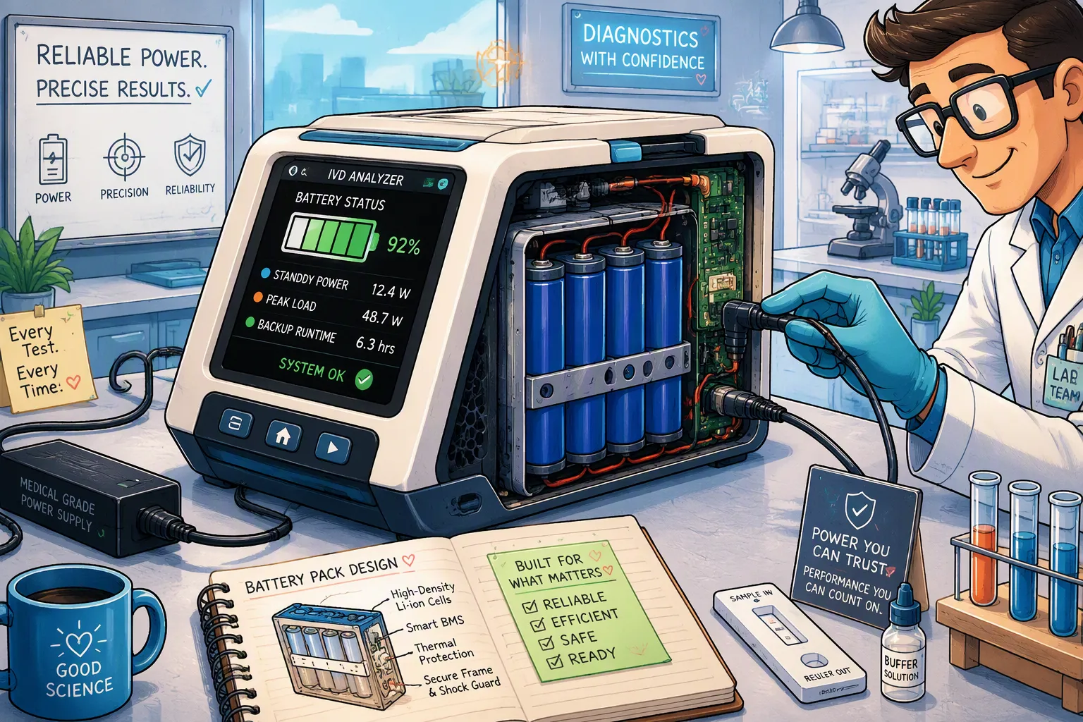 Battery Pack Design for Portable IVD Analyzers: Managing Standby Power, Peak Loads and Backup Runtime
