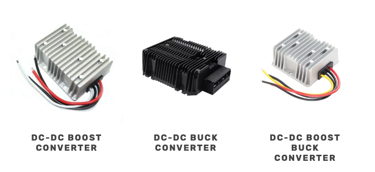 Examples of DC-DC boost, buck and buck-boost converters for battery-powered systems.
